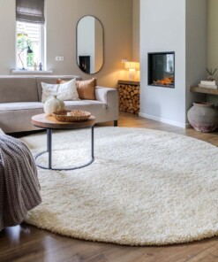 Tappeto rotondo a pelo lungo Shaggy Grand - Crema - sfeer