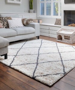 Tappeto a rombi quadrato a pelo lungo Artisan - Bianco/Grigio - sfeer