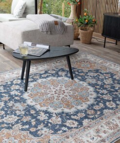 Tappeto da esterno vintage - Valenca Nova oro/blu - close up, thumbnail