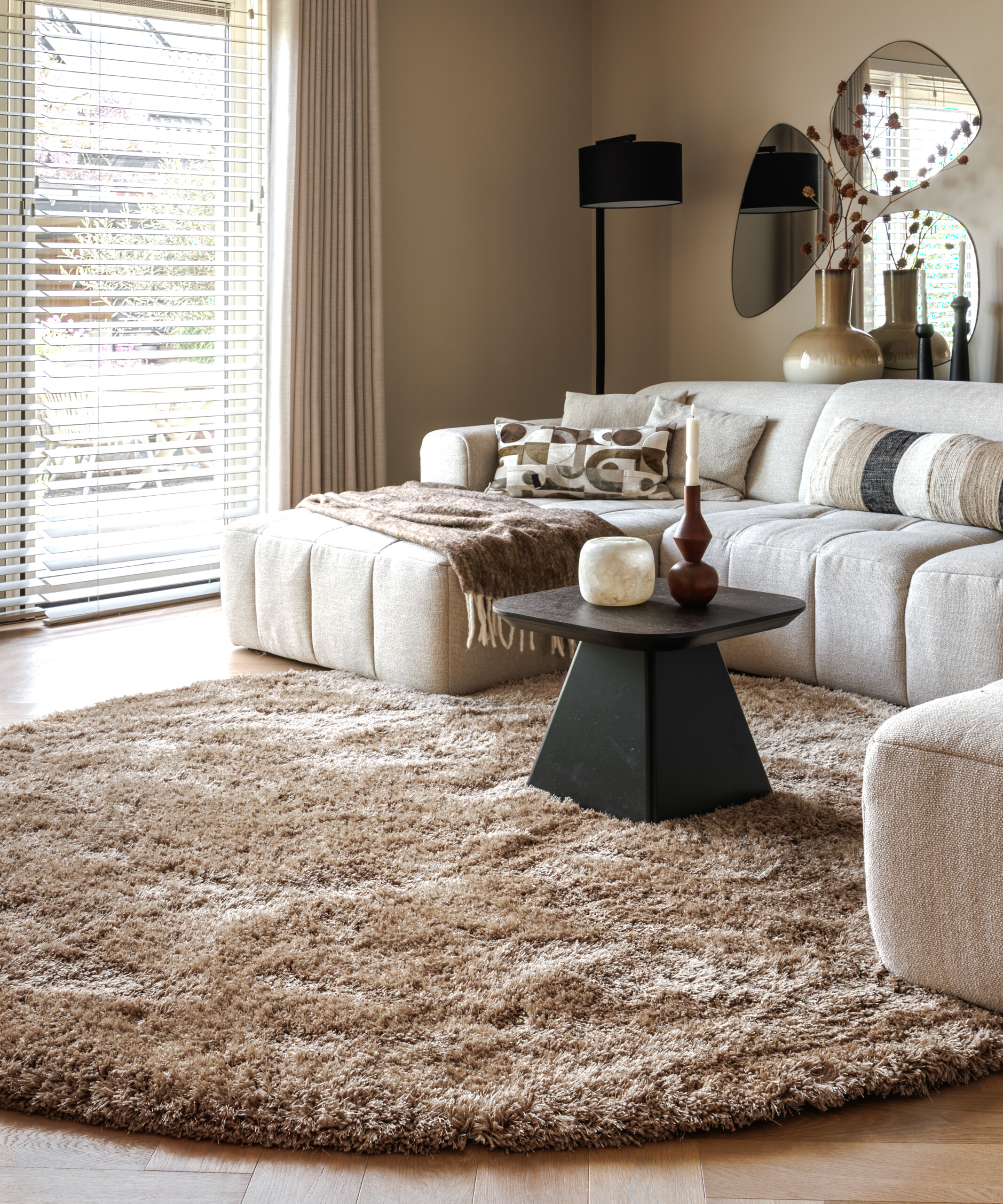 Tappeto rotondo Shaggy - Meadow Beige - sfeer Tappeto rotondo Shaggy - Meadow Beige - sfeer